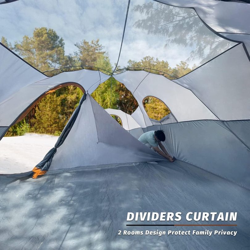 UNP Camping Tent 10-Person-Family Tents, Parties, Music Festival Tent, Big, Easy Up, 5 Large Mesh Windows, Double Layer, 2 Room, Waterproof, Weather Resistant, 18ft x 9ft x78in - Image 4